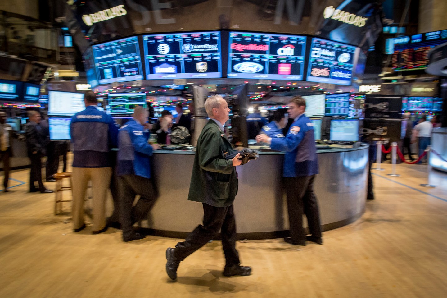 Traders work on the floor of the New York Stock Exchange