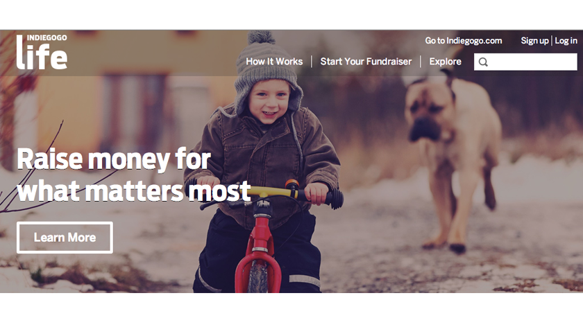 The Indiegogo Life homepage.