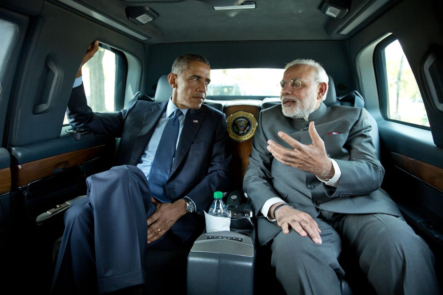 Sept. 30, 2014"I asked the President if I could ride in his vehicle as he traveled to the Martin Luther King, Jr. Memorial with Prime Minister Narendra Modi of India." (Official White House Photo by Pete Souza)This official White House photograph is being made available only for publication by news organizations and/or for personal use printing by the subject(s) of the photograph. The photograph may not be manipulated in any way and may not be used in commercial or political materials, advertisements, emails, products, promotions that in any way suggests approval or endorsement of the President, the First Family, or the White House.