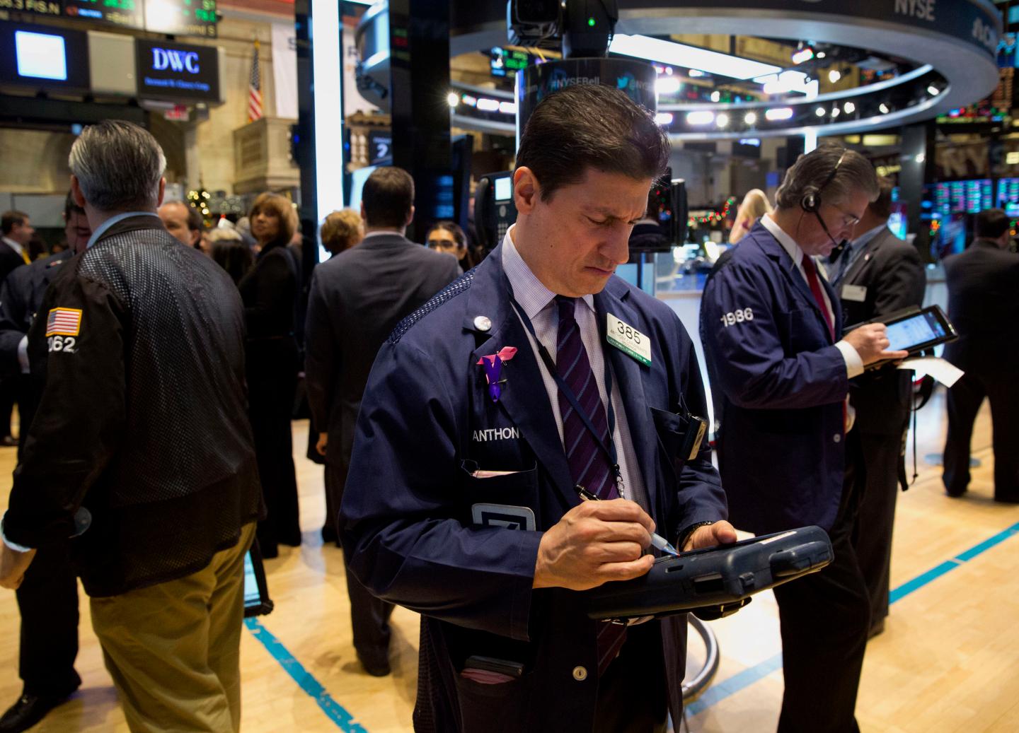 First Day Of Trading for 2015 On The Floor Of The NYSE As U.S. Stock-Index Futures Rise After S&amp;P 500's December Decline