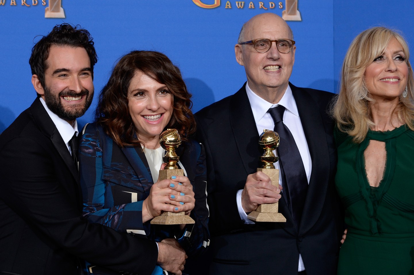 LOS ANGELES, CA - JANUARY 11: 72nd ANNUAL GOLDEN GLOBE AWARDS -- Pictured: (l-r) in the press room at the 72nd Annual Golden Globe Awards held at the Beverly Hilton Hotel on January 11, 2015. (Photo by: Kevork Djansezian/NBC/NBCU Photo Bank)
