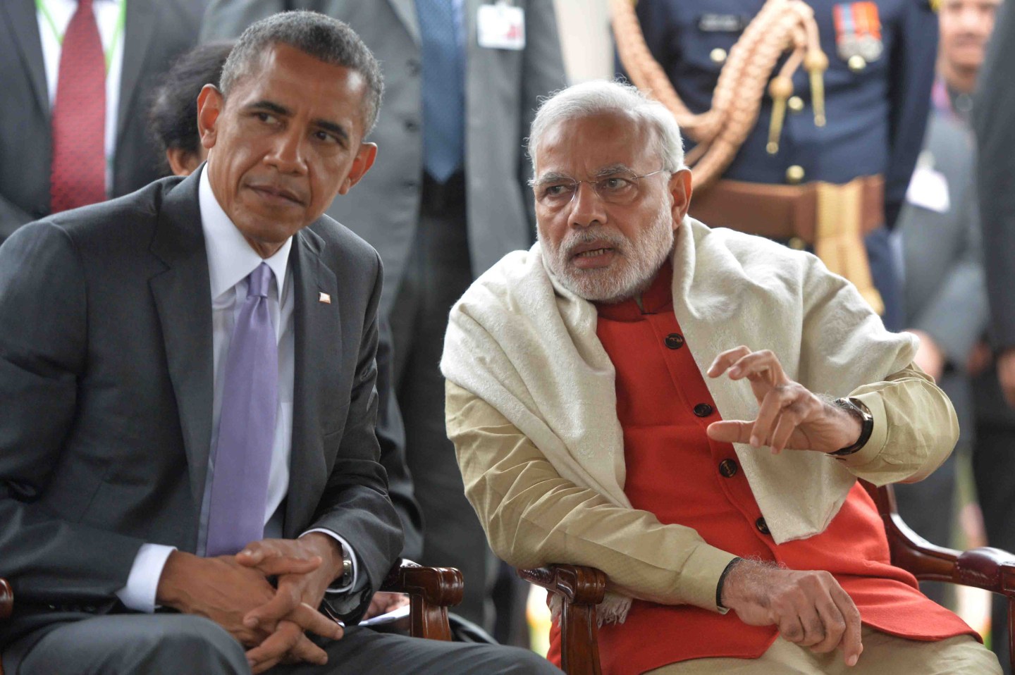 The Prime Minister of India, Narendra Modi (right), with