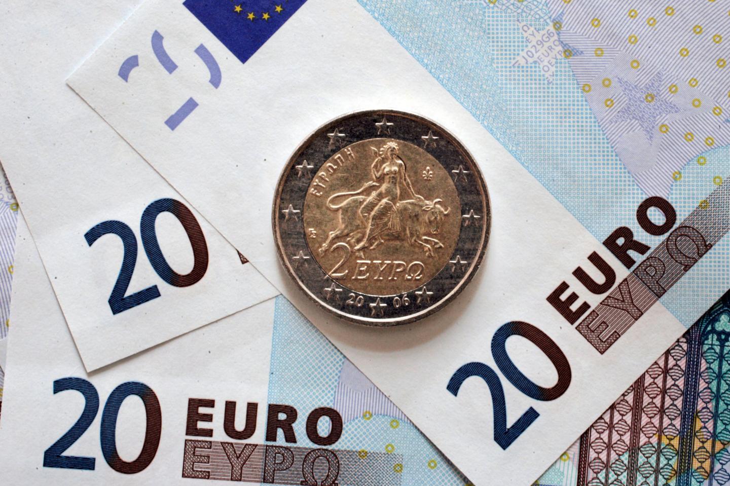 ATHENS, GREECE , JANUARY 12: Euro coins with a Greek symbols  on Monday 12. 2015 in Athens.Photo by MIlos Bicanski/Getty Images