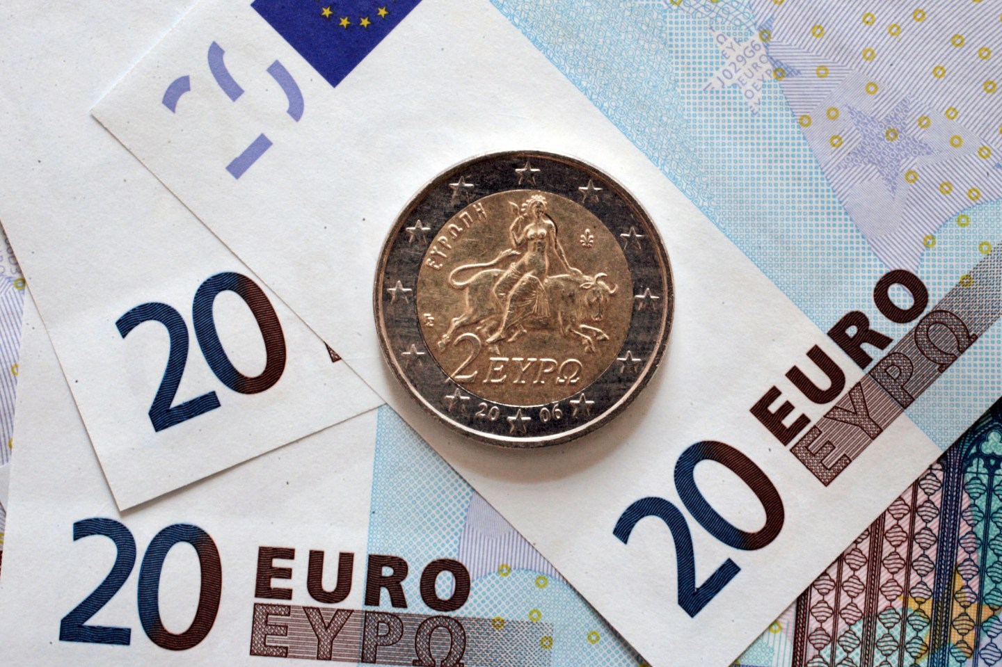 ATHENS, GREECE , JANUARY 12: Euro coins with a Greek symbols  on Monday 12. 2015 in Athens.Photo by MIlos Bicanski/Getty Images