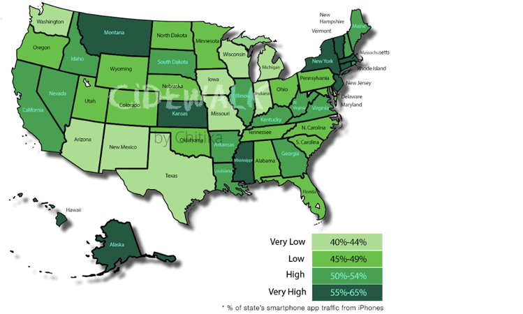 Map of the day: iPhone usage, state by state