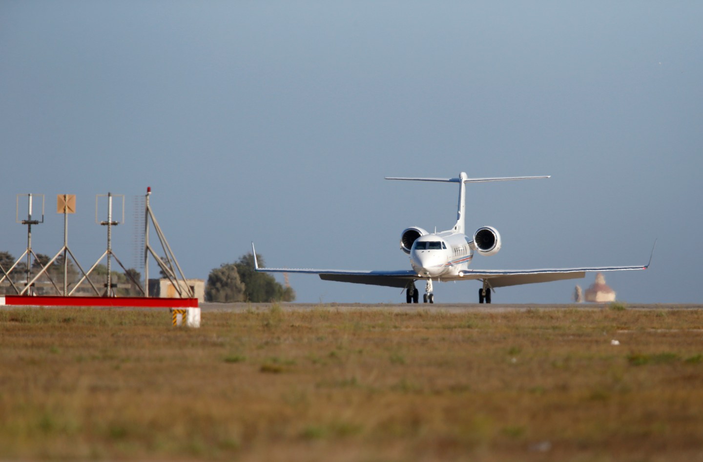 A Gulfstream G450 private jet with U.S. actor Brad Pitt onboard arrives at Malta International Airport