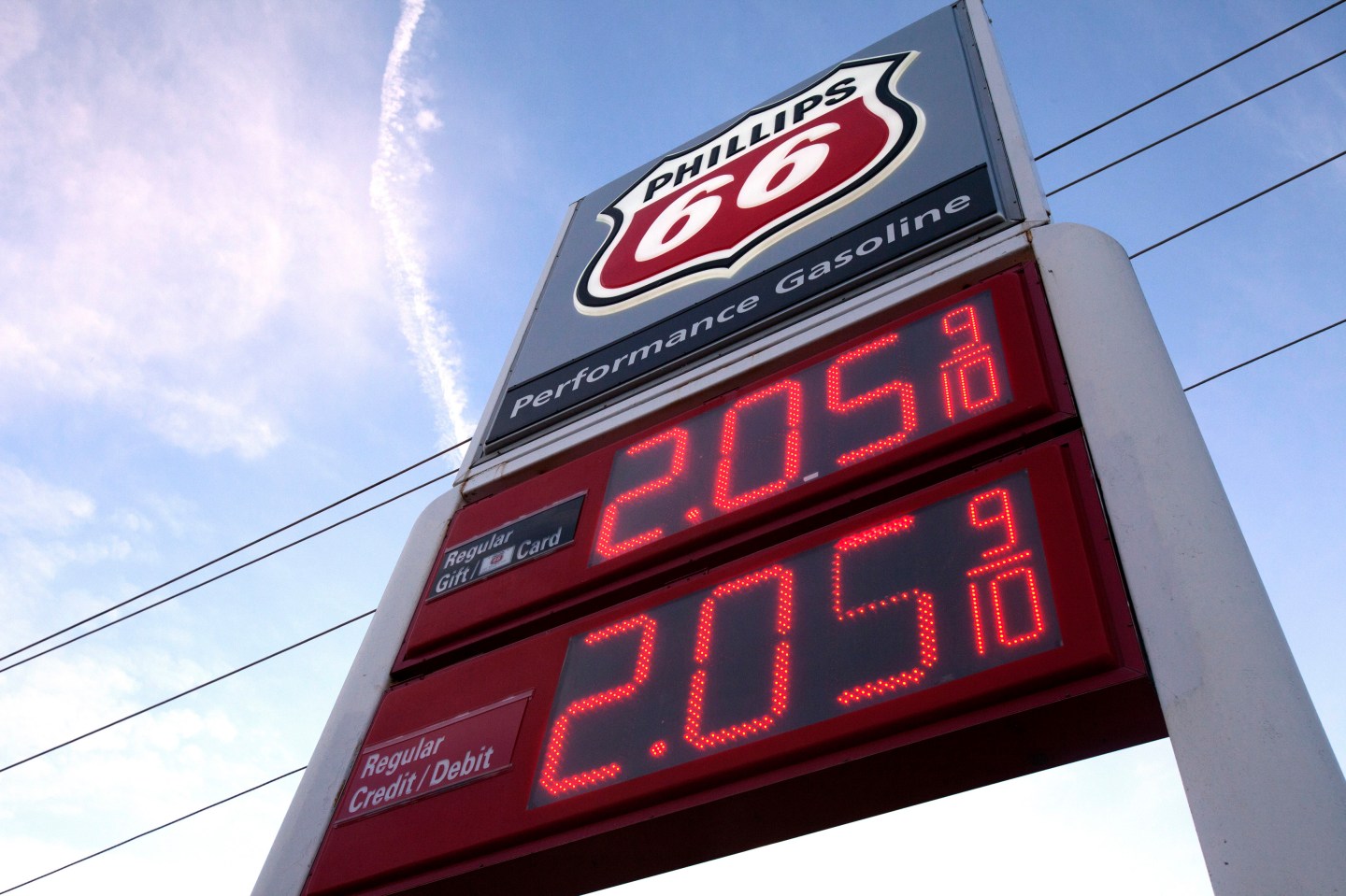 A gas price sign is seen at a Phillips 66 station on Westheimer Road in Houston, Texas