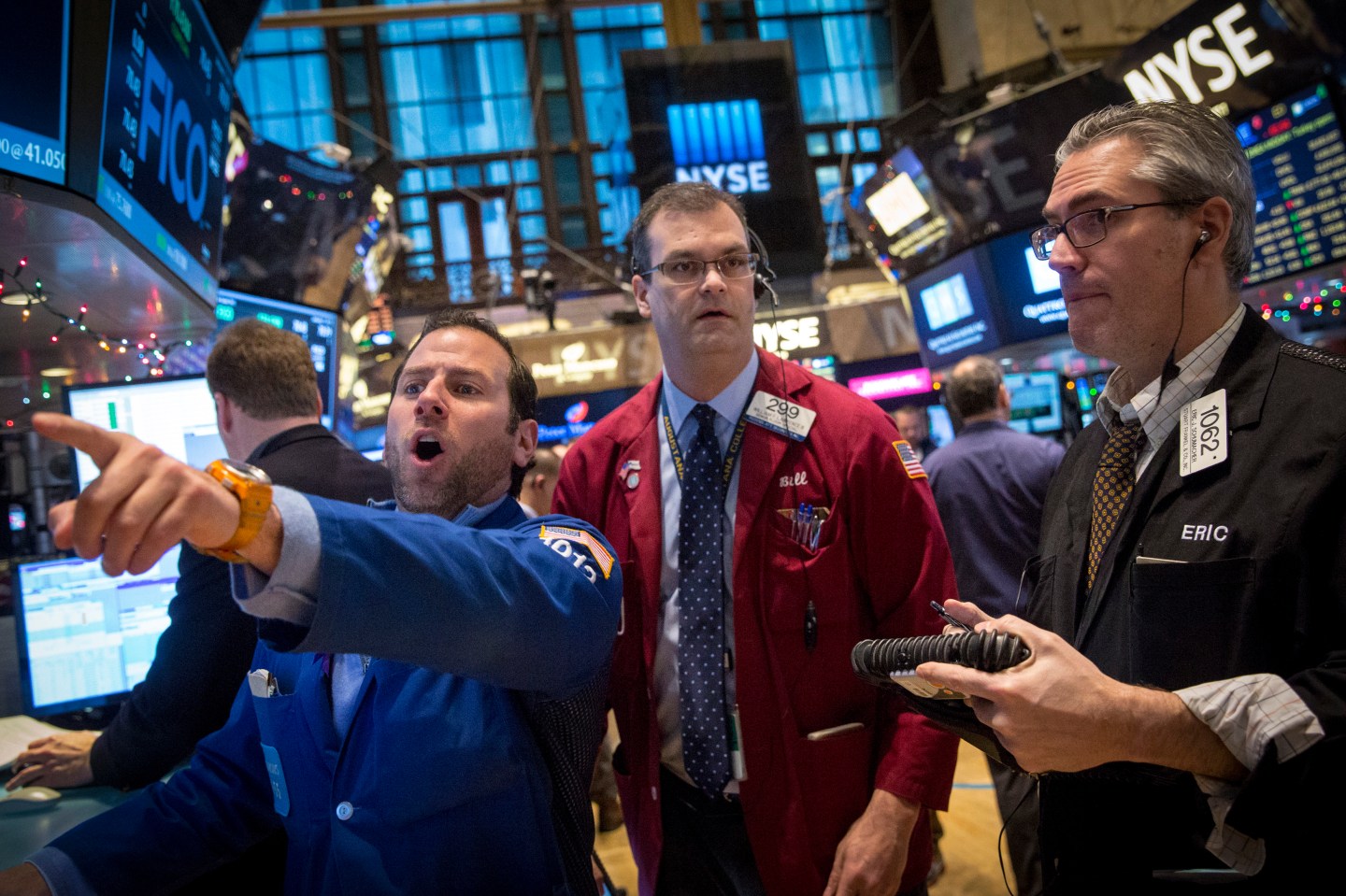 Specialist trader Mike Pistillo works on the floor of the New York Stock Exchange