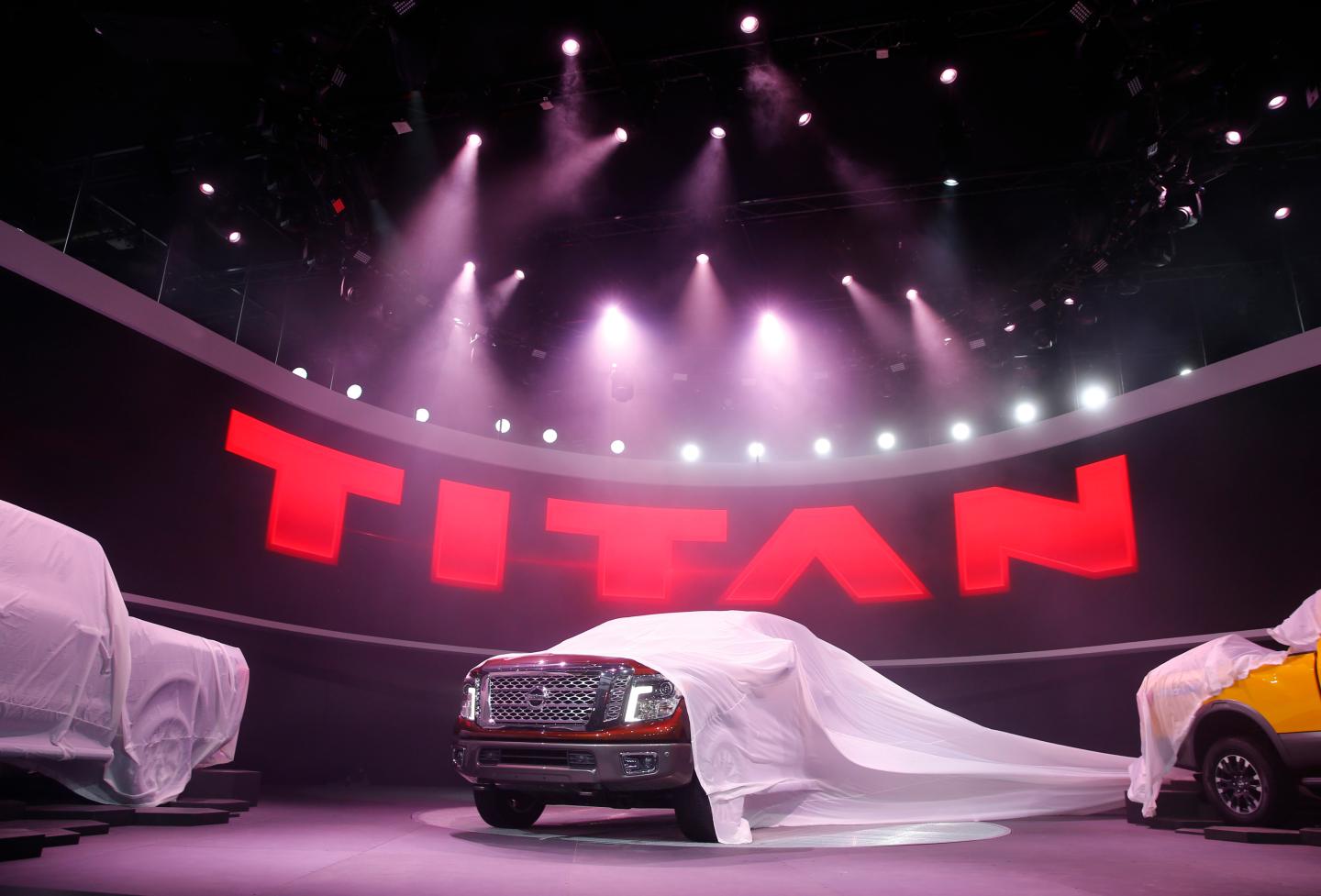 The 2016 Nissan Titan pickup truck is unveiled at the first press preview day of the North American International Auto Show in Detroit