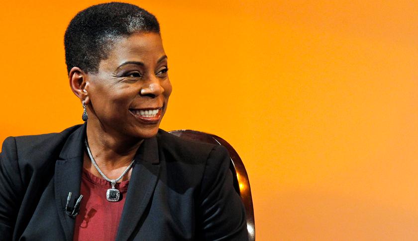 Burns, Chairman and CEO of Xerox smiles when she attends an interview at The Times Center in New York