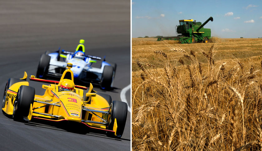 INDIANAPOLIS, IN - MAY 25: Helio Castroneves of Brazil, driver of the #3 Pennzoil Ultra Platinum Penske Chevrolet Dallara, leads a pack of cars during the 98th running of the Indianapolis 500 at Indianapolis Motorspeedway on May 25, 2014 in Indianapolis, Indiana.  (Photo by Jamie Squire/Getty Images)

Martin Baker cuts wheat in his field near Caldwell, Kan. Thursday, June 18, 2009. (AP Photo/Charlie Riedel)