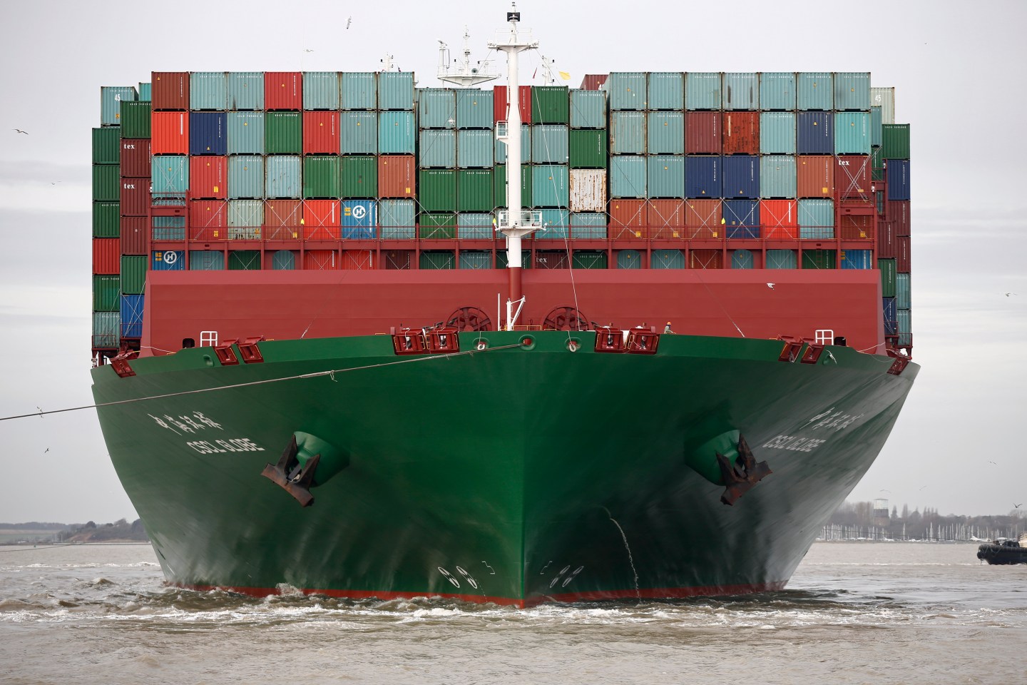 World's Largest Container Ship The CSCL Globe Docks At Felixstowe Port