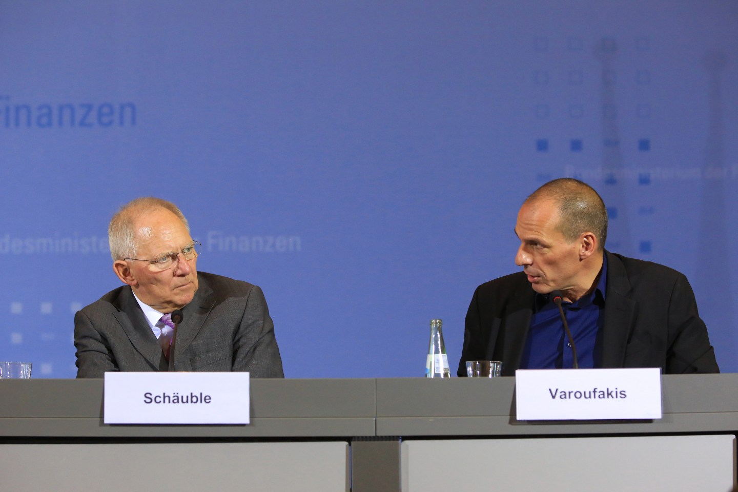 Greek Finance Minister Yanis Varoufakis Attends News Conference With Germany's Finance Minister Wolfgang Schaeuble