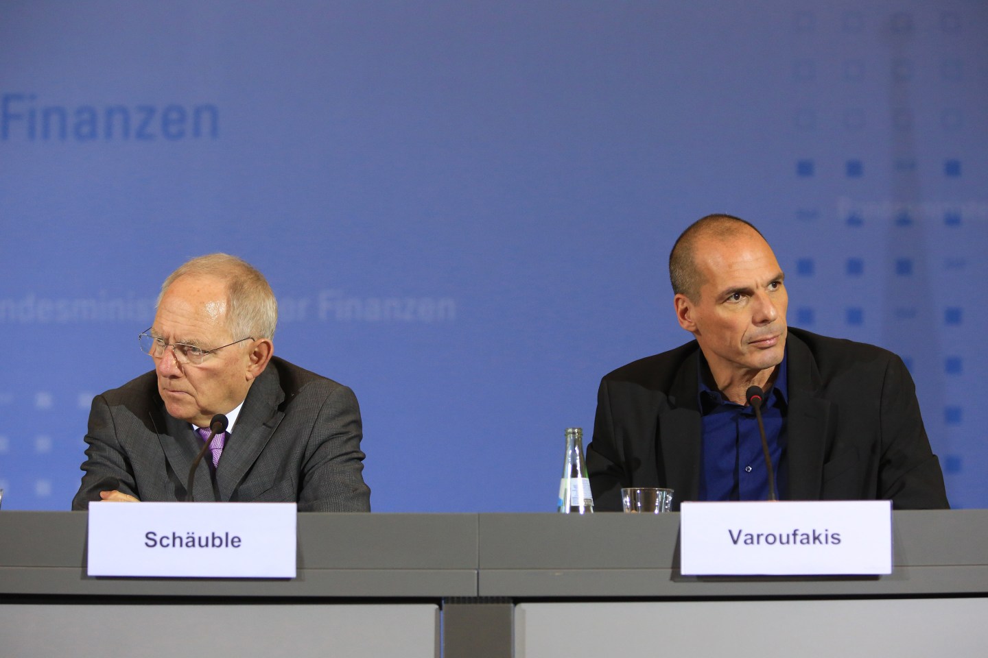 Greek Finance Minister Yanis Varoufakis Attends News Conference With Germany's Finance Minister Wolfgang Schaeuble