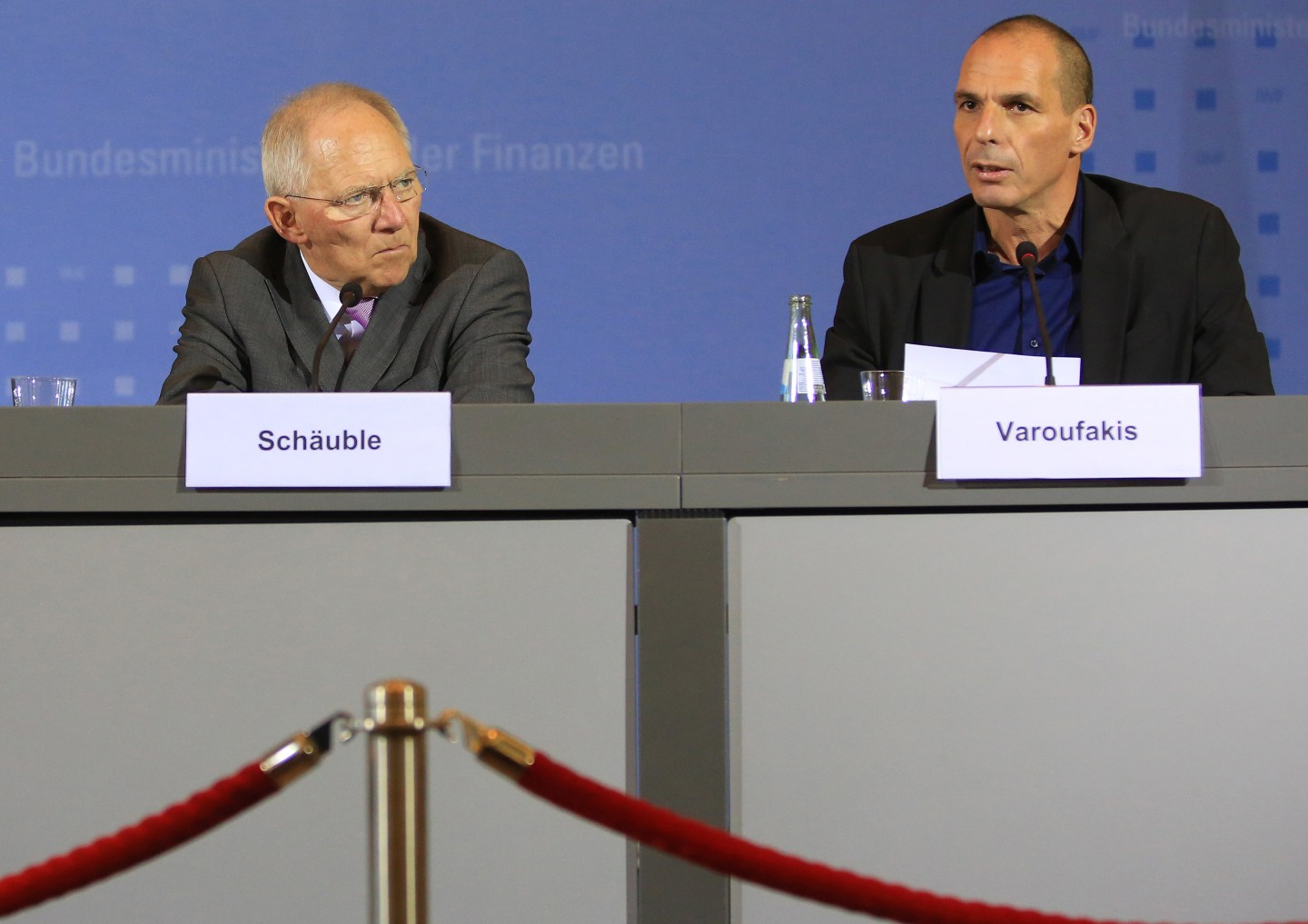 Greek Finance Minister Yanis Varoufakis Attends News Conference With Germany's Finance Minister Wolfgang Schaeuble