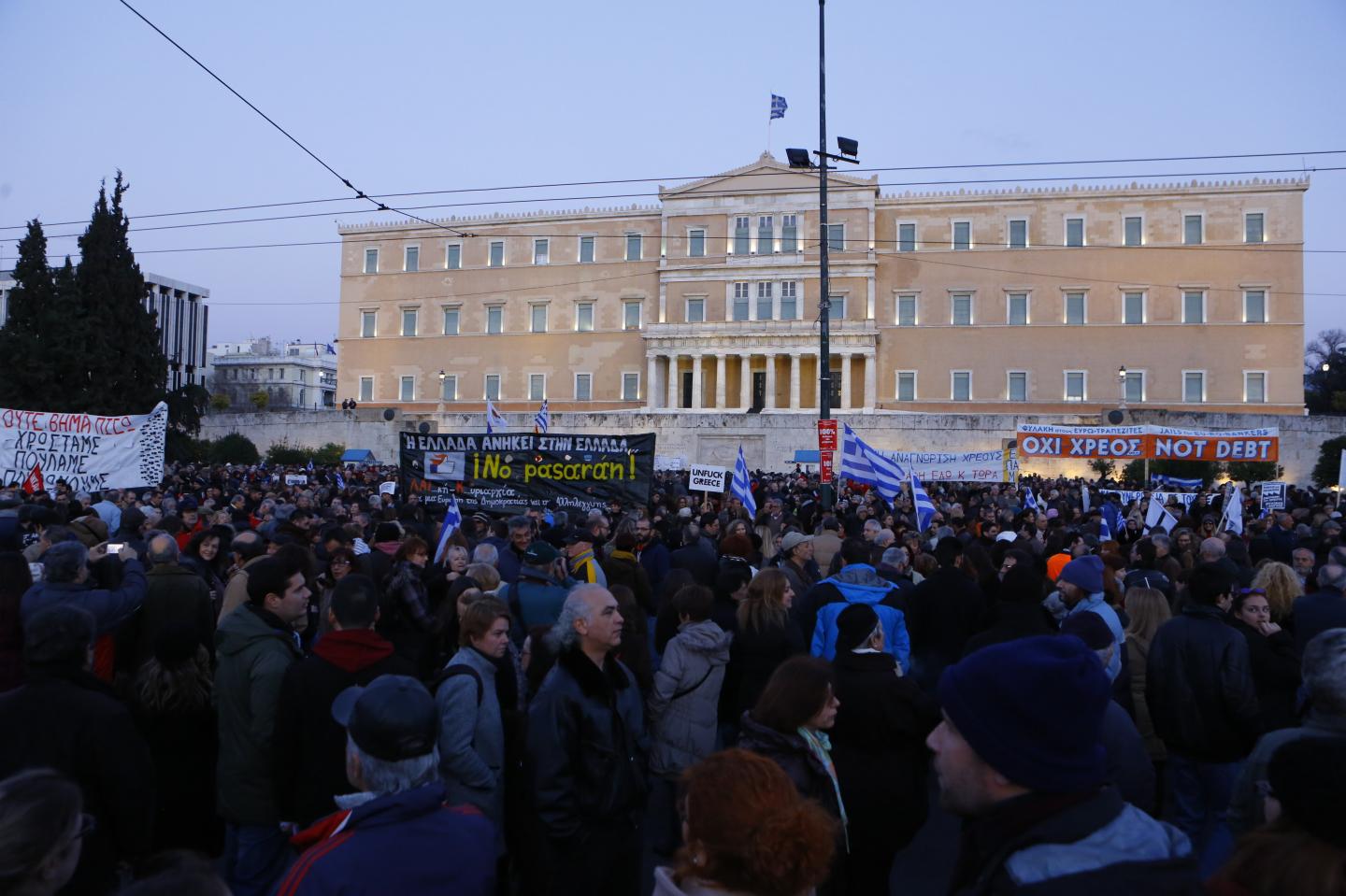 Tens of thousands of people have assembled in Syntagma