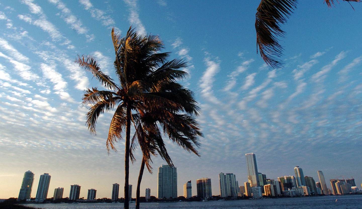 The skyline of Miami, Florida is shown i