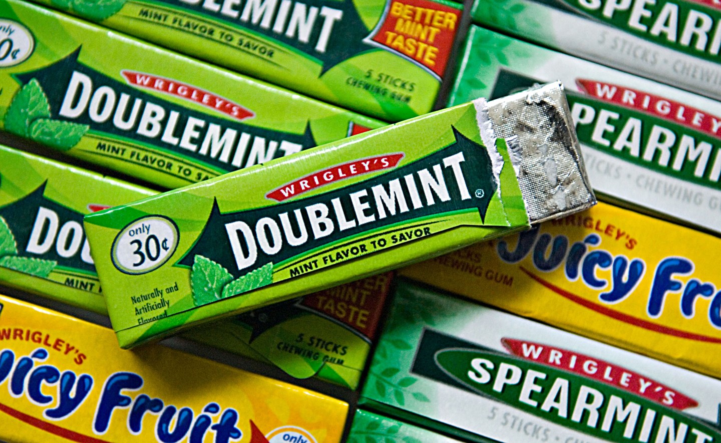 Packs of Wrigley chewing gum are displayed in Westerville, O