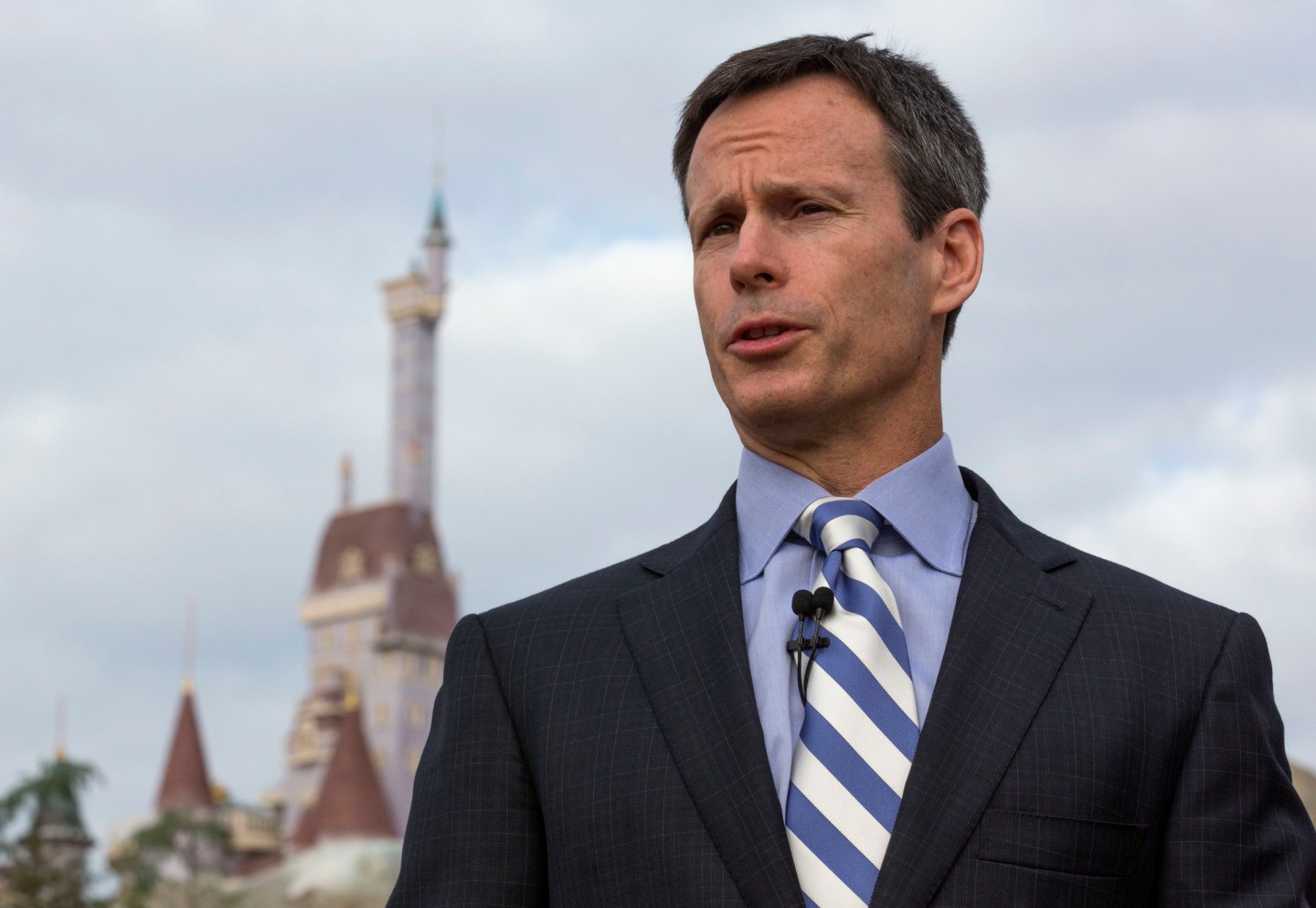 Staggs, Chairman of Walt Disney World Parks & Resorts speaks during a ribbon-cutting ceremony for the New Fantasyland in Lake Buena Vista, Florida