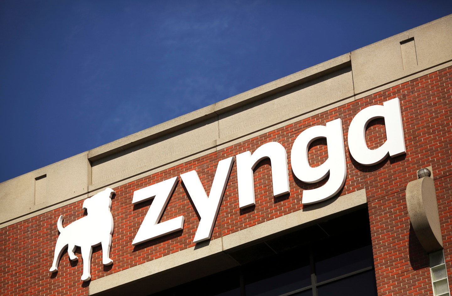 The Zynga logo is pictured at the company's headquarters in San Francisco