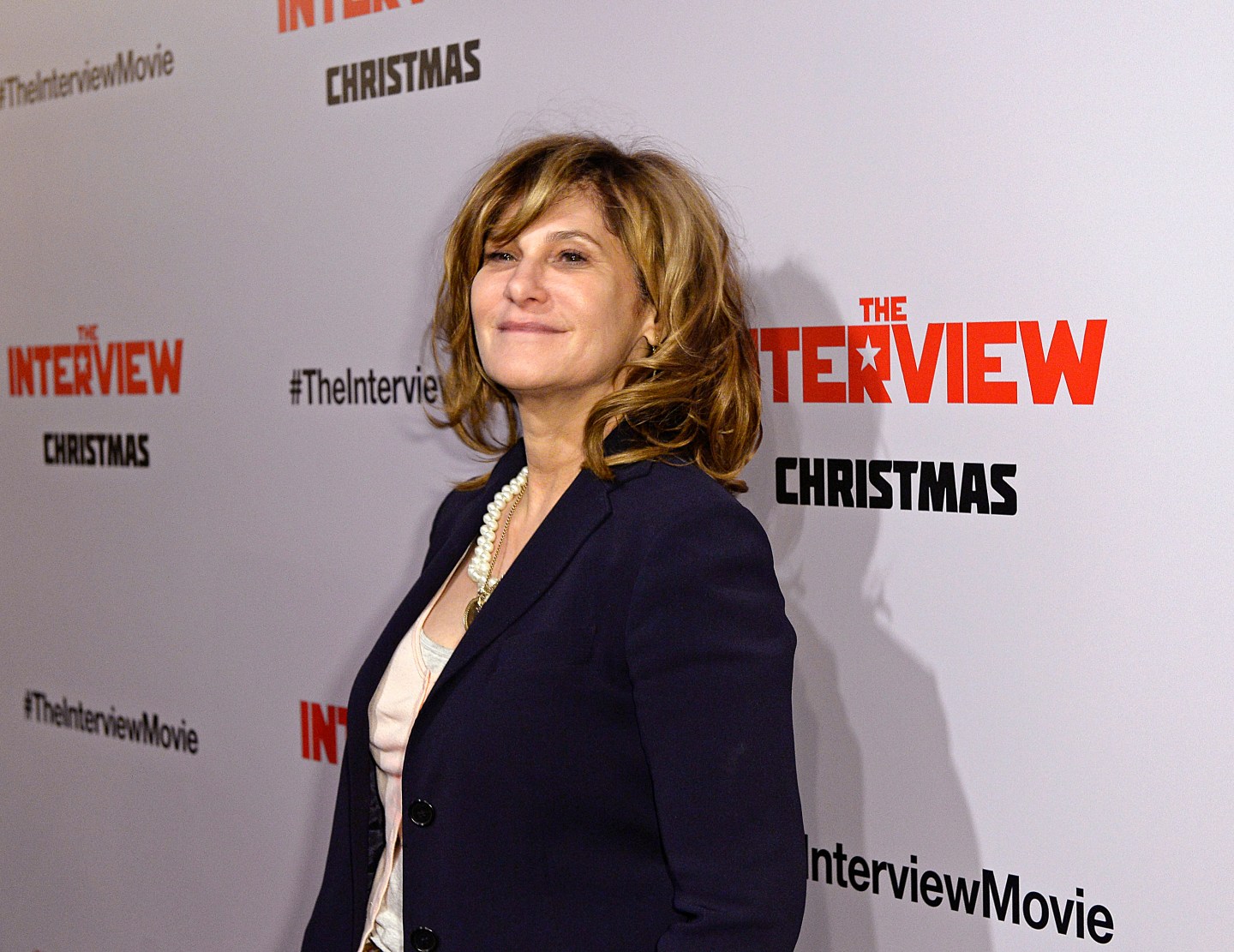 Sony Pictures Entertainment Co-Chairman Amy Pascal poses during the premiere of "The Interview" in Los Angeles