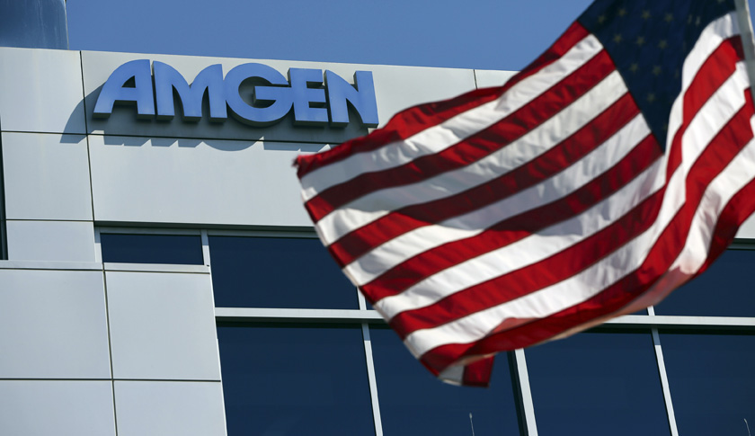 An Amgen sign is seen at the company's office in South San Francisco