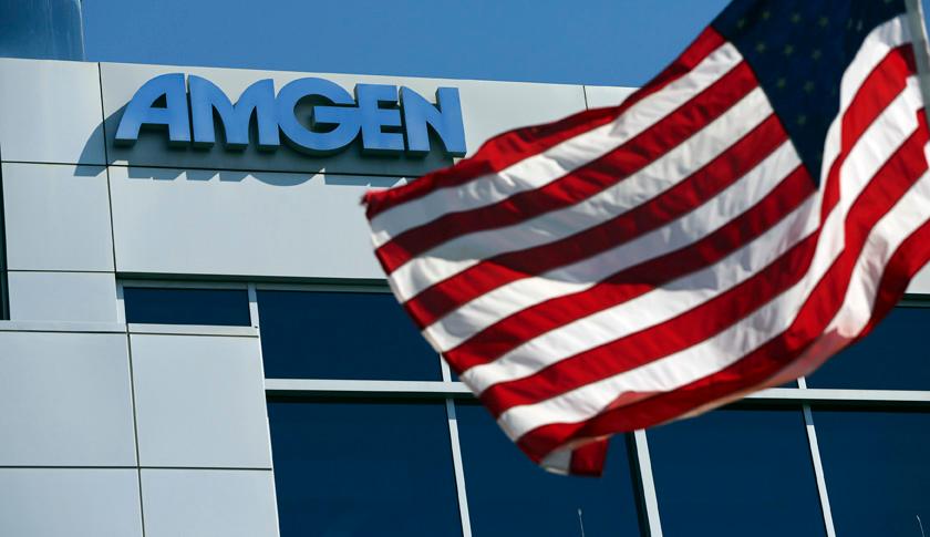 An Amgen sign is seen at the company's office in South San Francisco