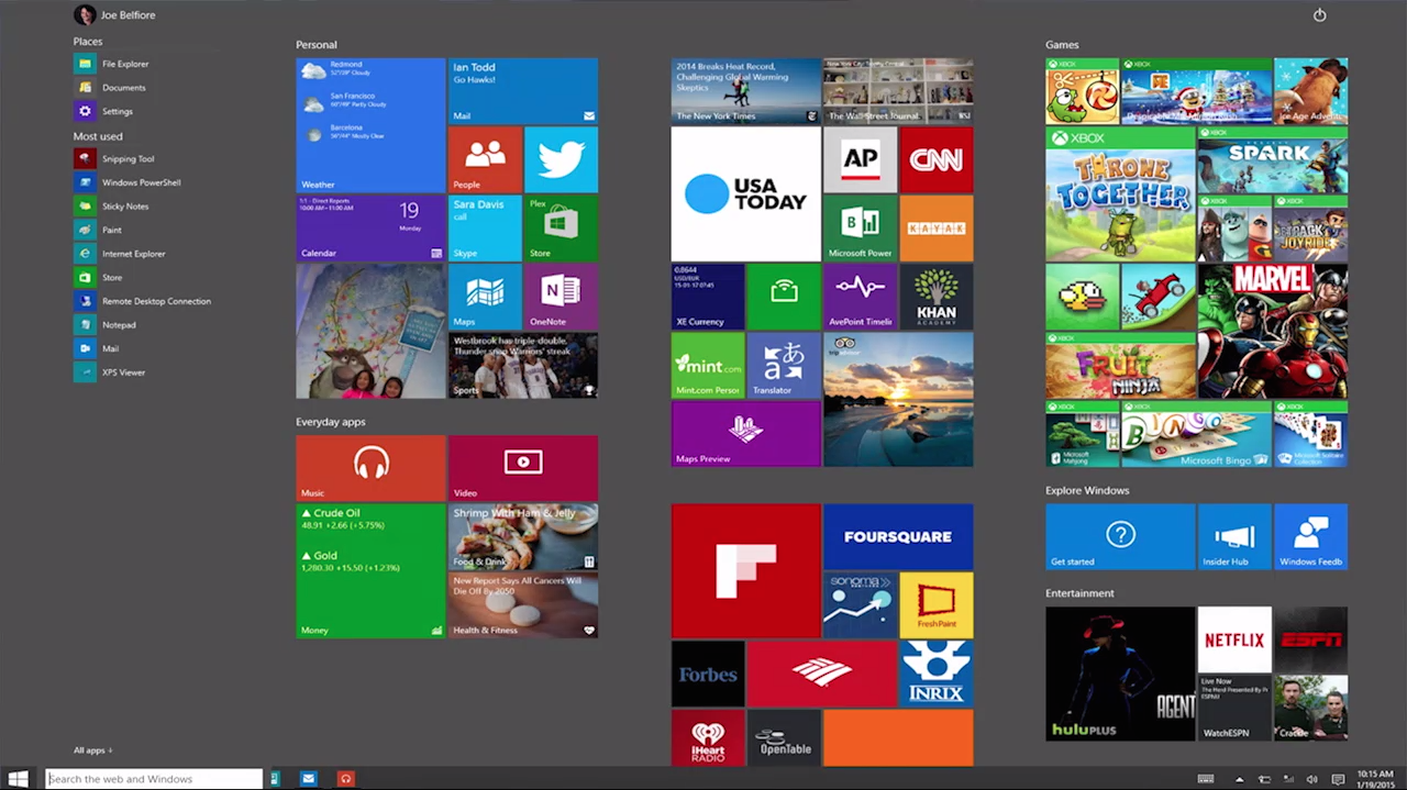 Microsoft Windows 10 technical preview tablet mode