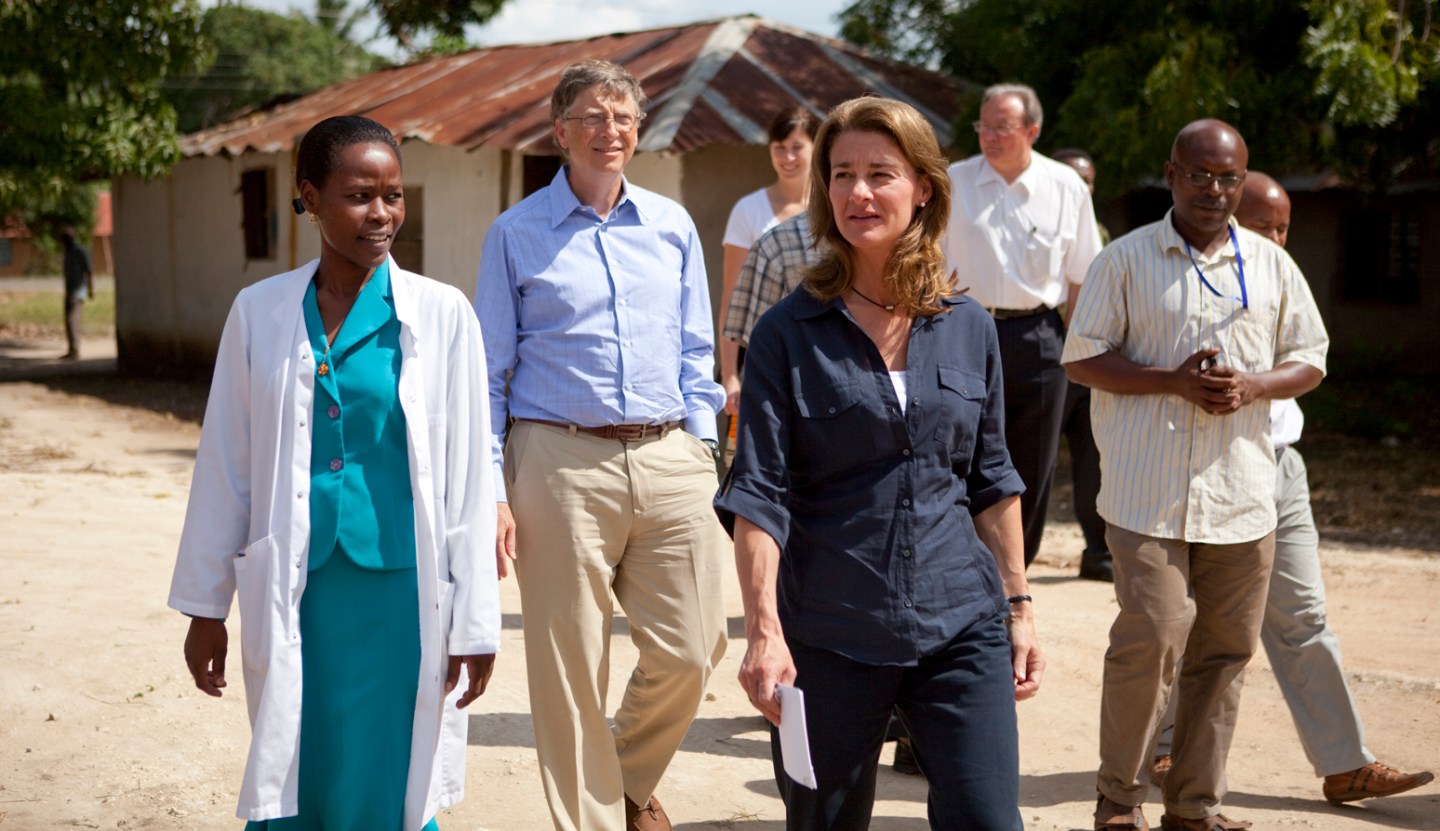 Bill and Melinda Gates speak with, Neema Malachi Najwale, nurse in charge at the Mapinga Dispensary in Tanzania on June 24, 2011.
