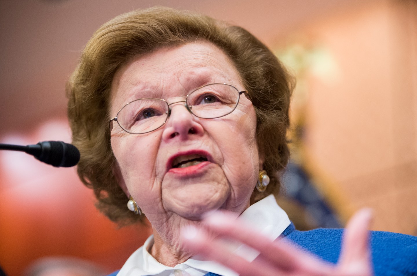 UNITED STATES - FEBRUARY 24: Senate Appropriations Vice Chairwoman Barbara Mikulski, D-Md., speaks during the Senate Democratic Caucus' news conference with first responders to discuss support for a 'clean bill' to fund the Homeland Security Department on Tuesday, Feb. 24, 2015. (Photo By Bill Clark/CQ Roll Call)