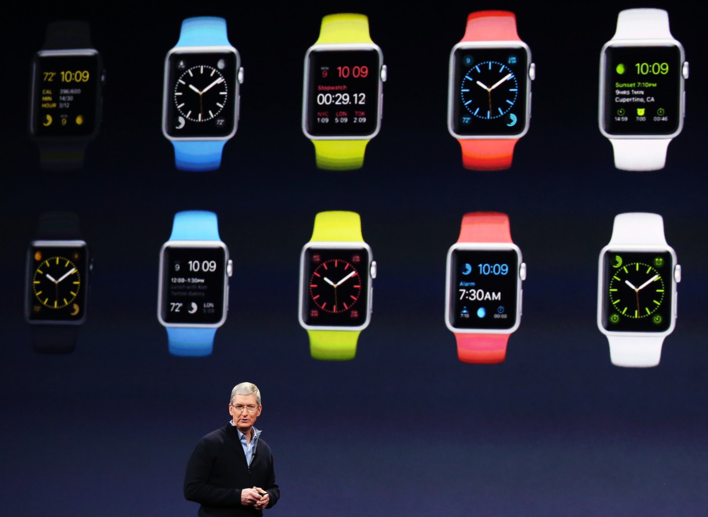 Apple CEO Tim Cook introduces the Apple Watch during an Apple event in San Francisco
