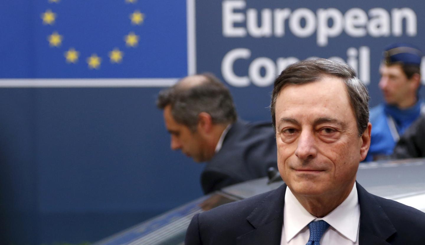 ECB President Draghi arrives at a EU leaders summit in Brussels