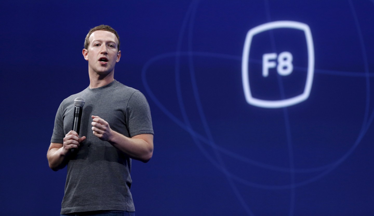 Facebook CEO Mark Zuckerberg speaks during his keynote address at Facebook F8 in San Francisco
