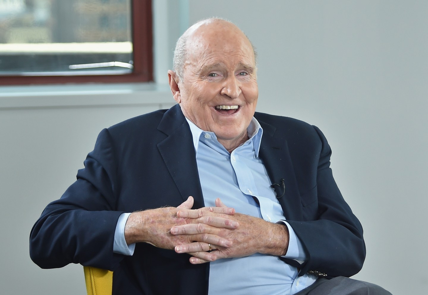 LinkedIn Executive Editor Dan Roth interviews Jack Welch at LinkedIn Studios on March 11, 2015 in New York City.