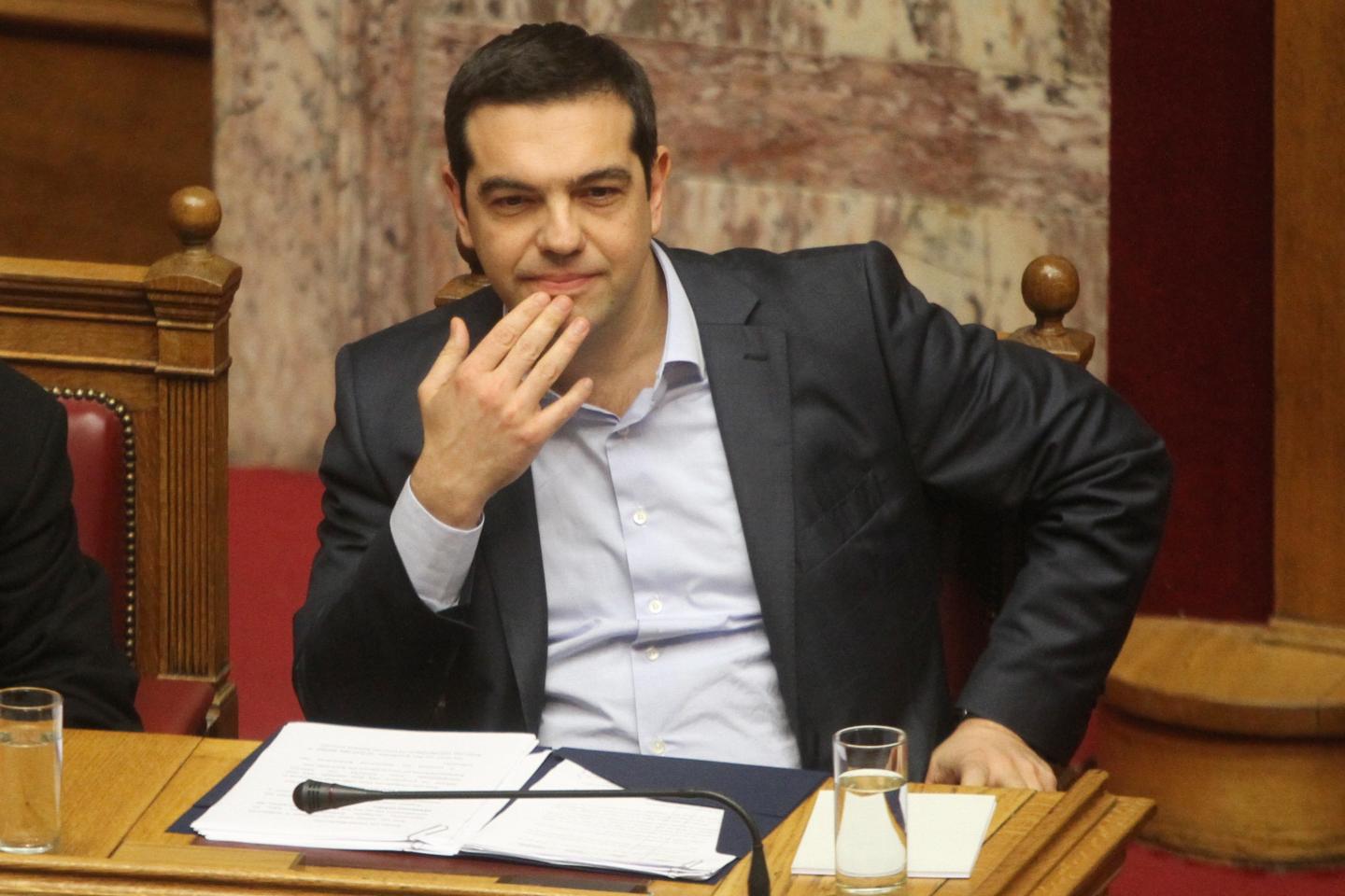 Greek Prime Minister Alexis Tsipras speaks at parliament in Athens
