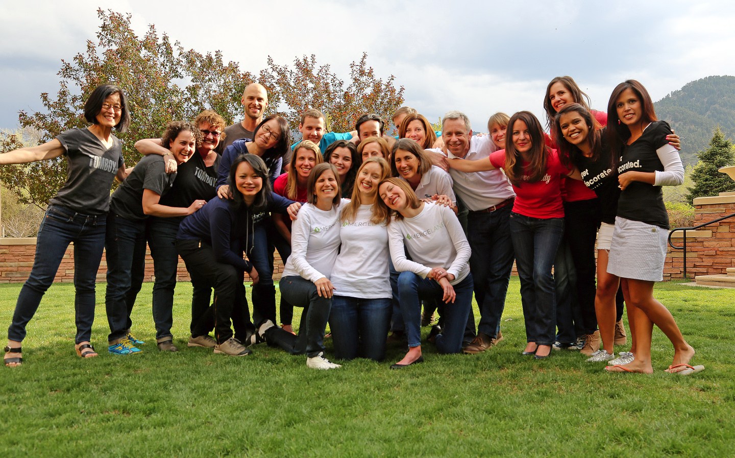Start-up leaders pose with MergeLane&#8217;s founders.