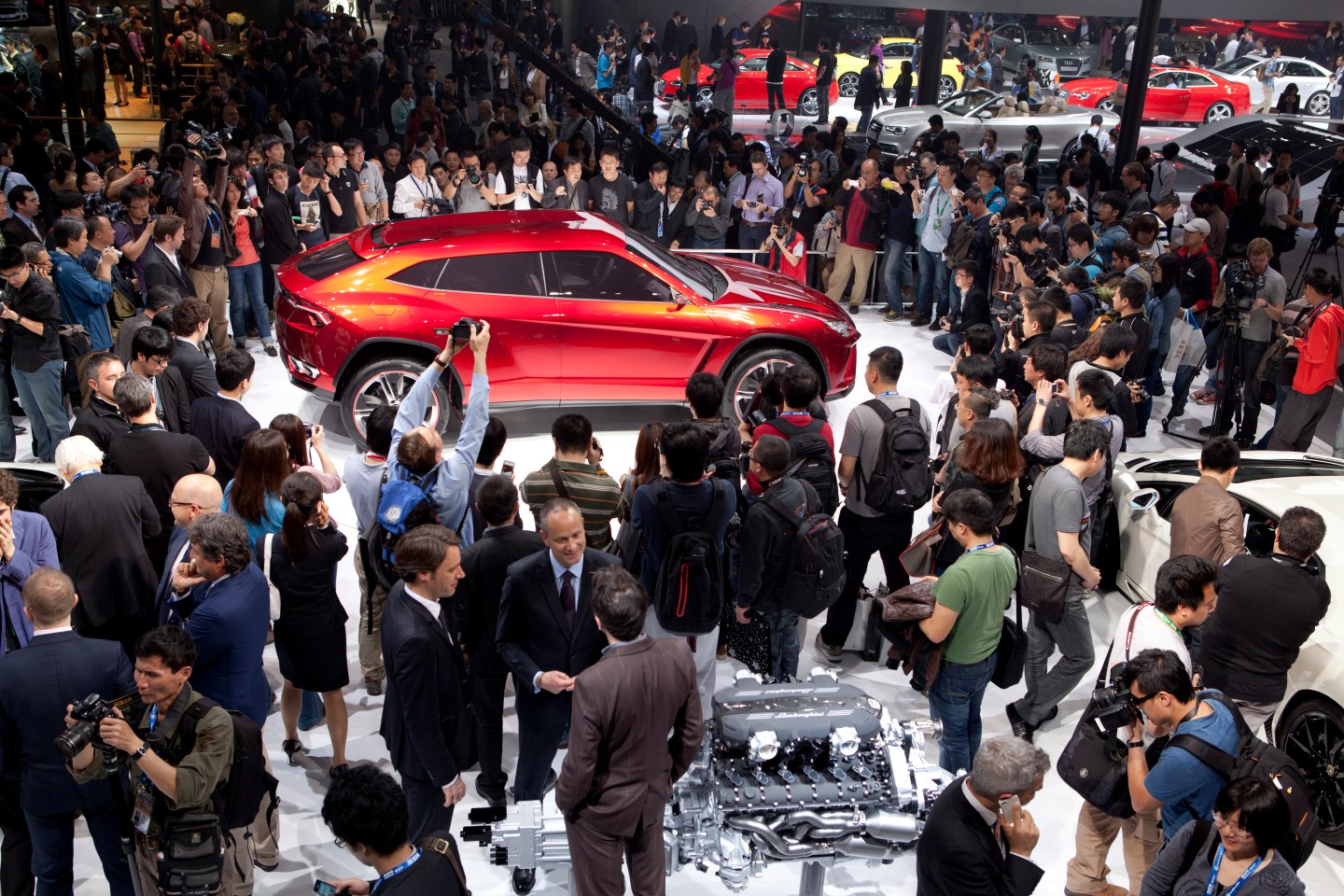 Lamborghini President and CEO, Stephan Winkelmann, launches the new Lamborghini Urus at the Beijing Auto Show in Beijing, China, April 23, 2012.