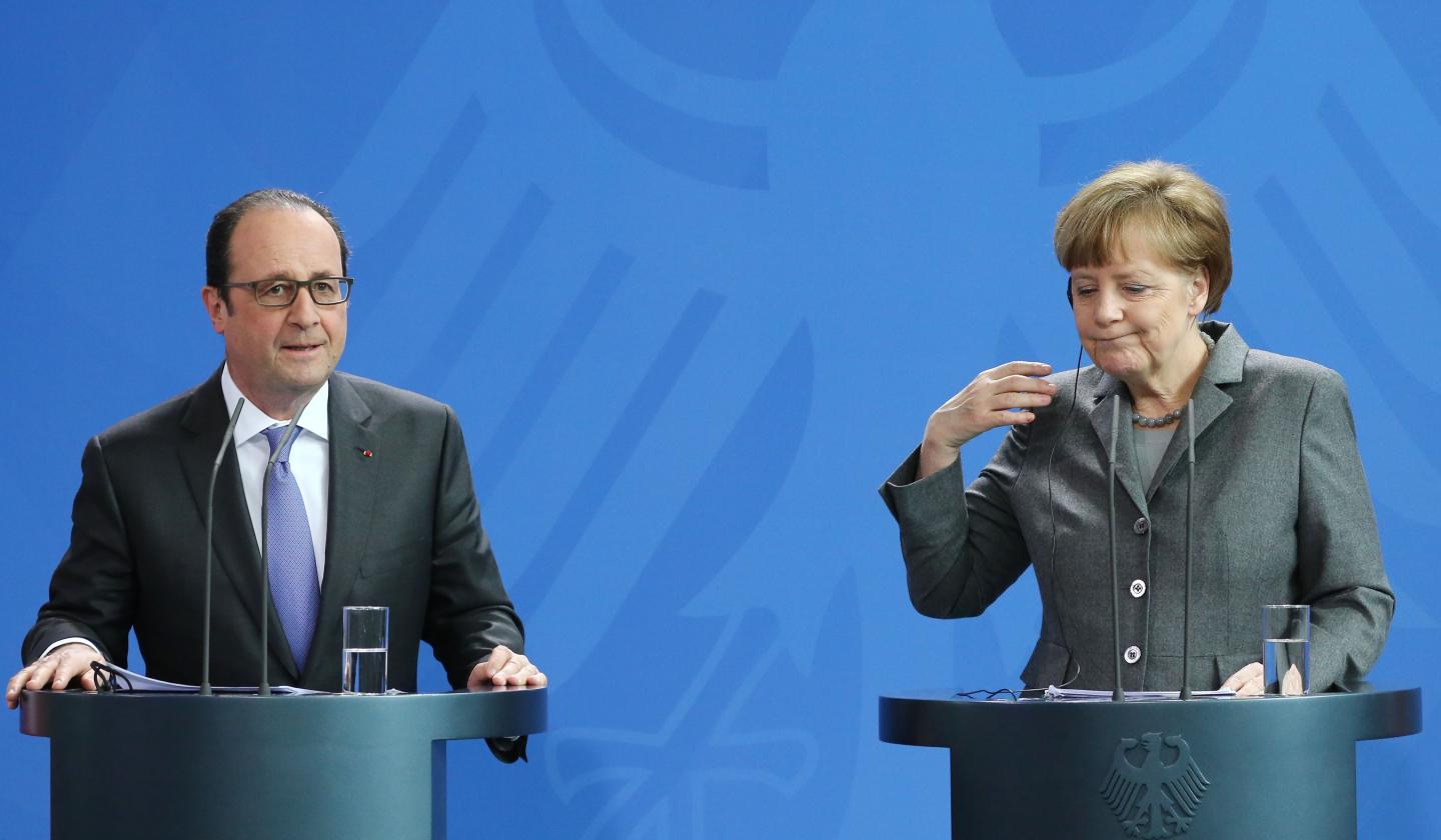 German Chancellor Angela Merkel - French President Francois Hollande press conference in Berlin