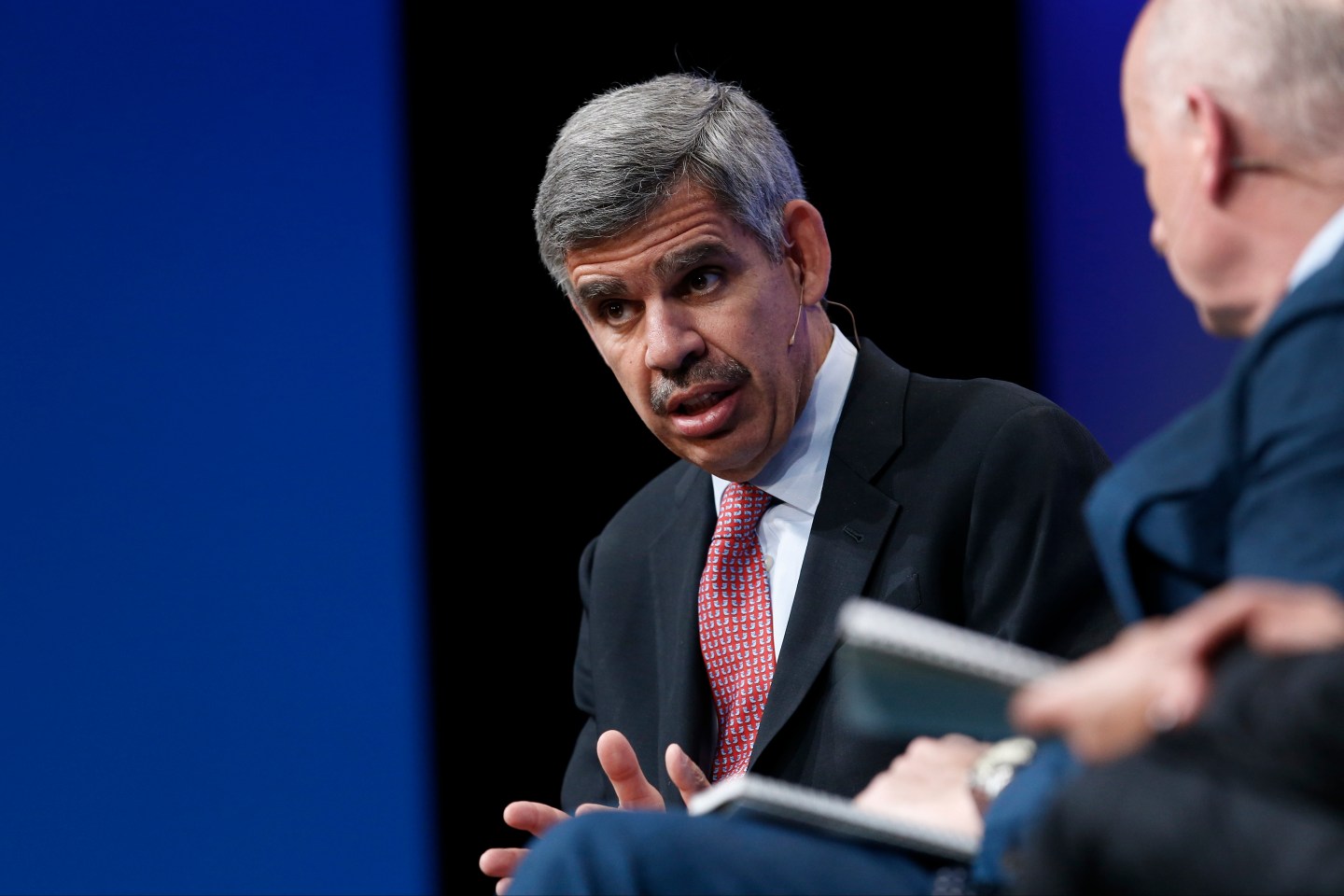Mohamed El-Erian, chief economic advisor at Allianz SE, speaks during the annual Milken Institute Global Conference in Beverly Hills, California, U.S., on Monday, April 27, 2015. The conference brings together hundreds of chief executive officers, senior government officials and leading figures in the global capital markets for discussions on social, political and economic challenges. Photographer: Patrick T. Fallon/Bloomberg *** Local Caption *** Mohamed El-Erian