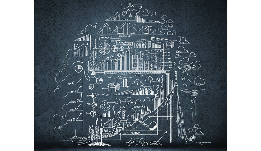 Business sketch on black wall