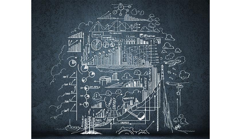 Business sketch on black wall