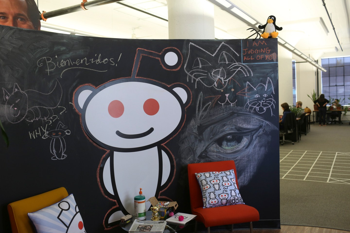 A Reddit mascot is shown at the company's headquarters in San Francisco