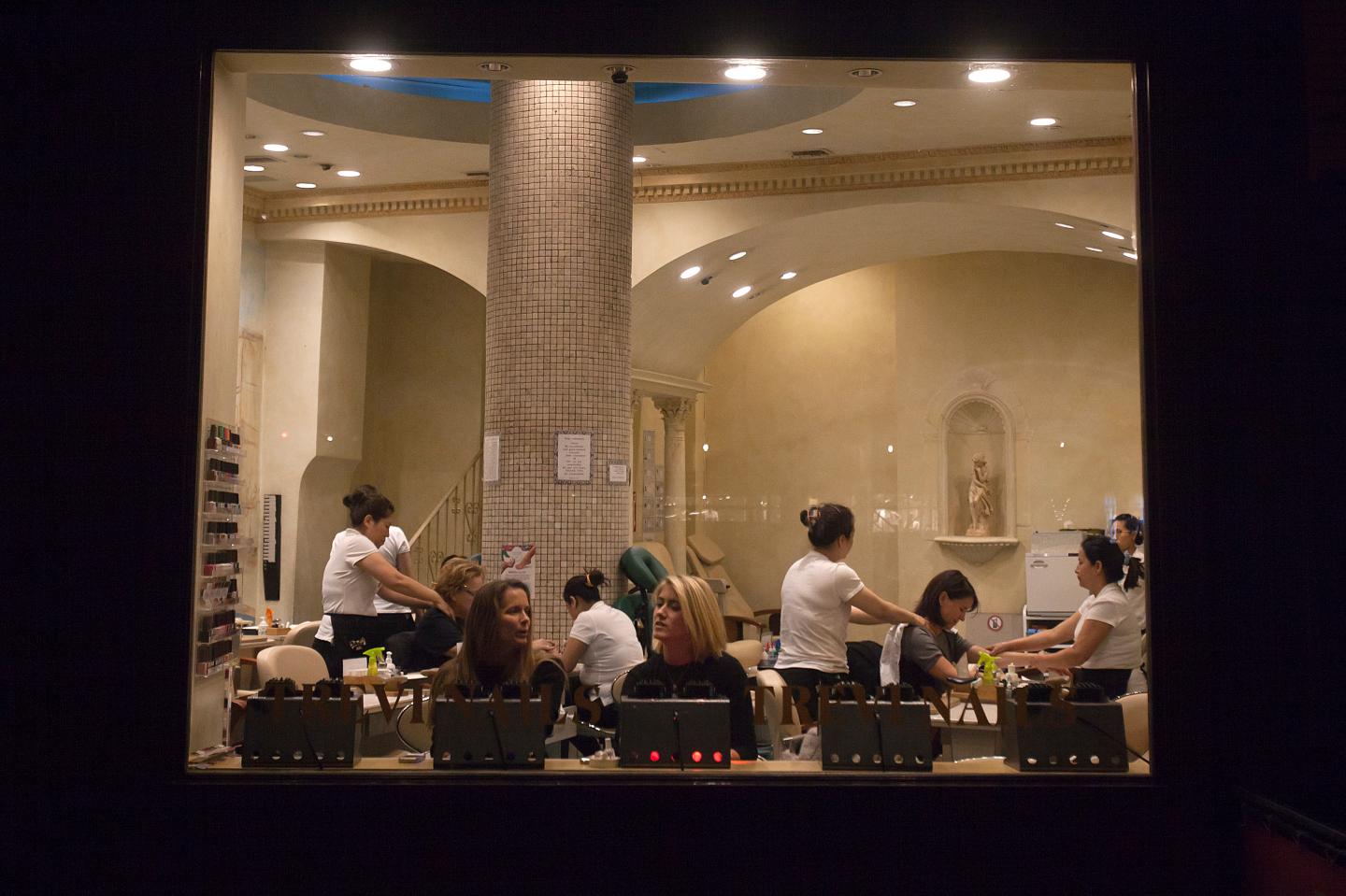 Women at a nail salon on the Upper West Side of New York