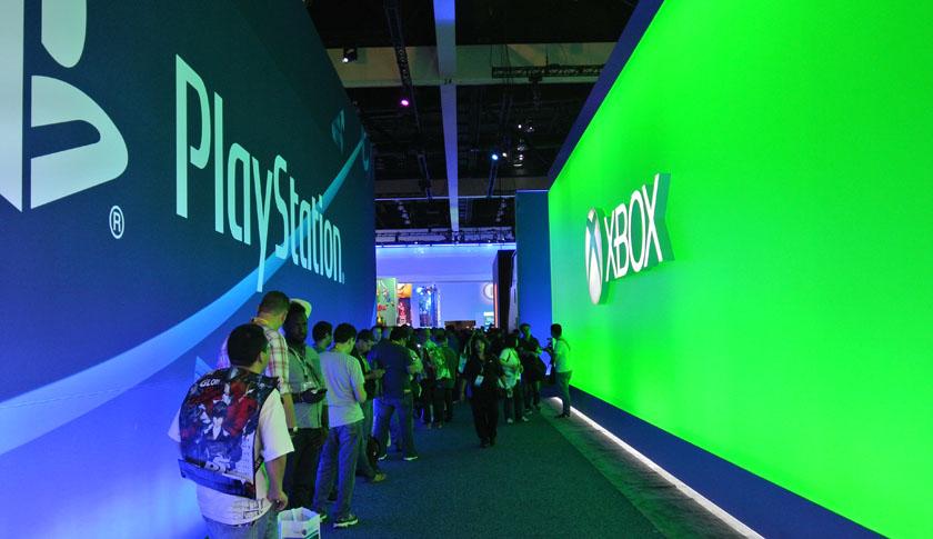 Sony and Microsoft booths at E3 2015