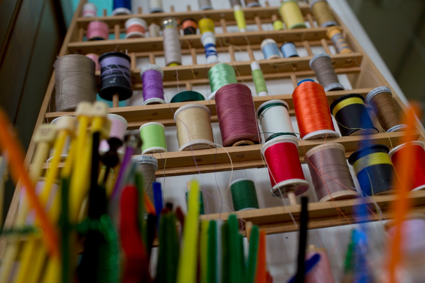 Spools of thread and pipe cleaners sit in the craft lab at Etsy Inc. headquarters in the Brooklyn borough of New York, U.S., on Monday, May 4, 2015. Etsy Inc., a marketplace for handmade and vintage goods, raised $267 million in its initial public offering. Photographer: Victor J. Blue/Bloomberg