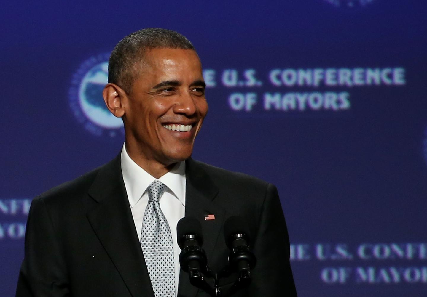 Obama Addresses US Conference Of Mayors Meeting In San Francisco