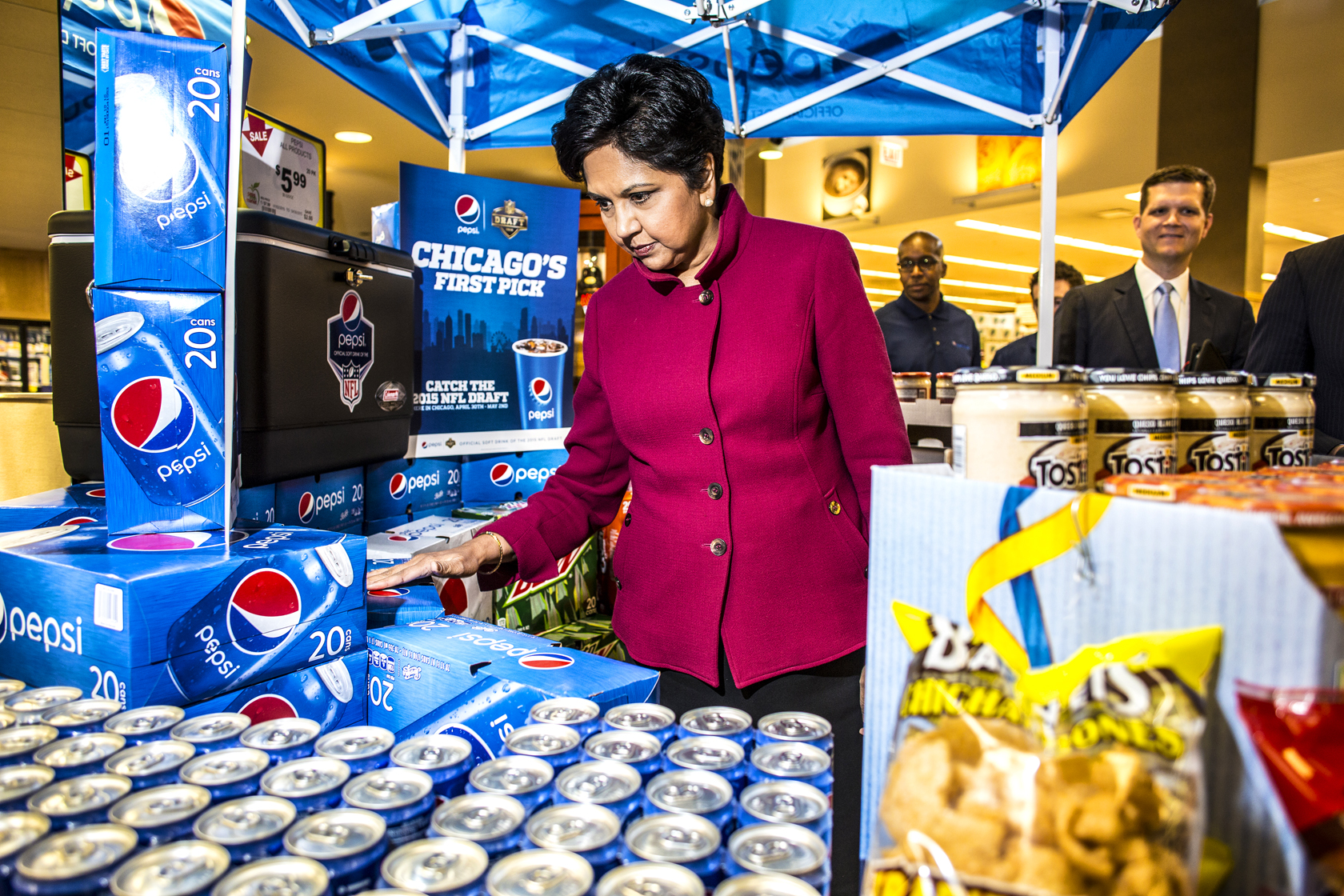 Indra Nooyi CEO of Pepsico touring Pete's Fresh Market in Chicago. April 2015