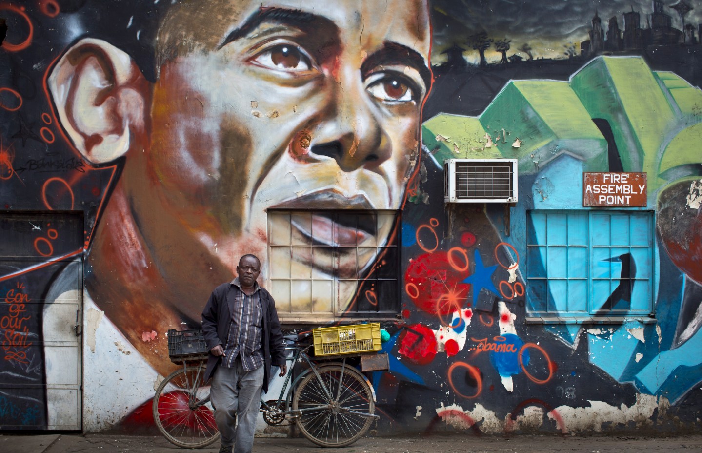 A mural of President Barack Obama at the GoDown Arts Centre in Nairobi, Kenya