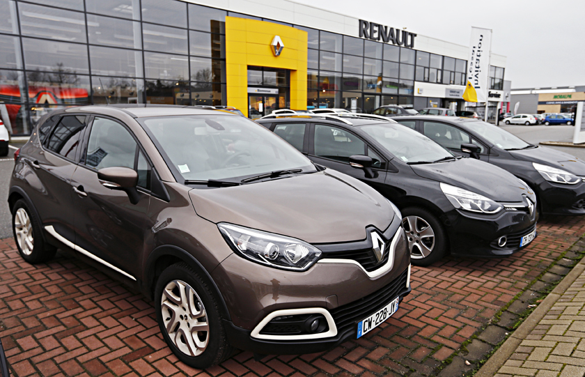 Renault cars are seen at a dealership of French car maker Renault in Haguenau