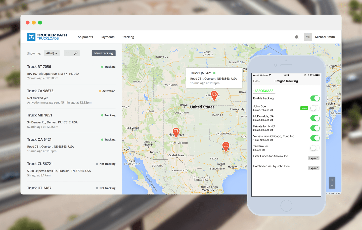 Images of the Trucker Path app